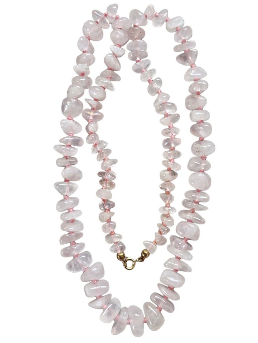 Vintage Mid-Century 14K Gold Rose Quartz Nugget 24" Necklace Heavy 62.10 Grams